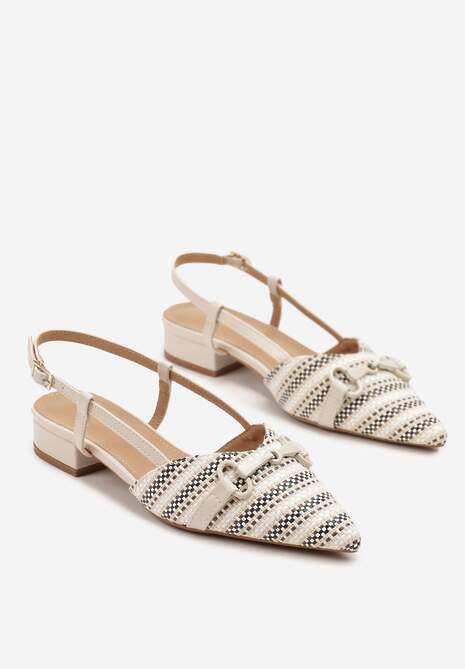 Beżowe Sandały Vices Slingback Ozdobione Klamrą i Plecionką Nilasiela