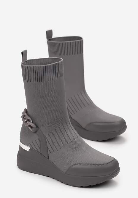 Szare Botki na Koturnie ze Skarpetkową Cholewką Inseta