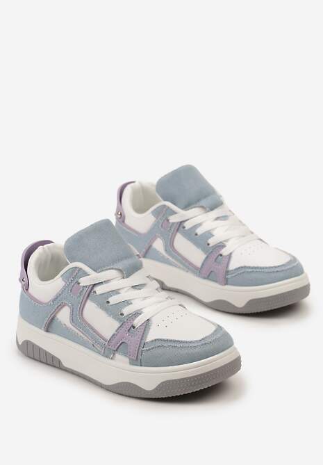 Niebiesko-Białe Sneakersy Ozdobione Jeansowymi Naszywkami Cliome