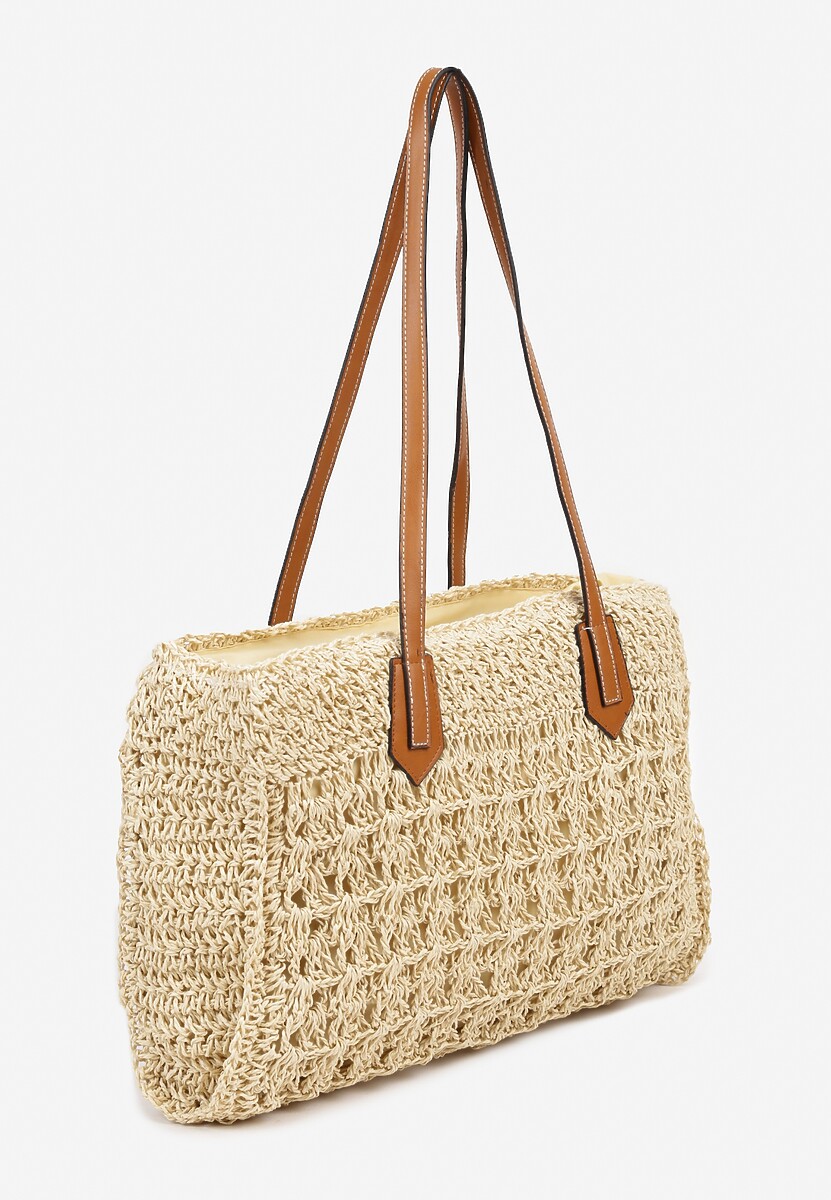 Beżowa Torebka Shopperka w Stylu Boho Galomirea