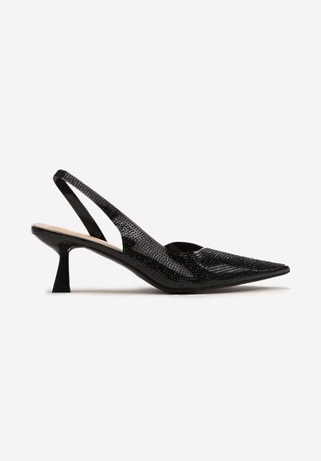 Czarne Transparentne Sandały z Cyrkoniami z Odkrytą Piątą i Noskiem w Szpic  Riavela