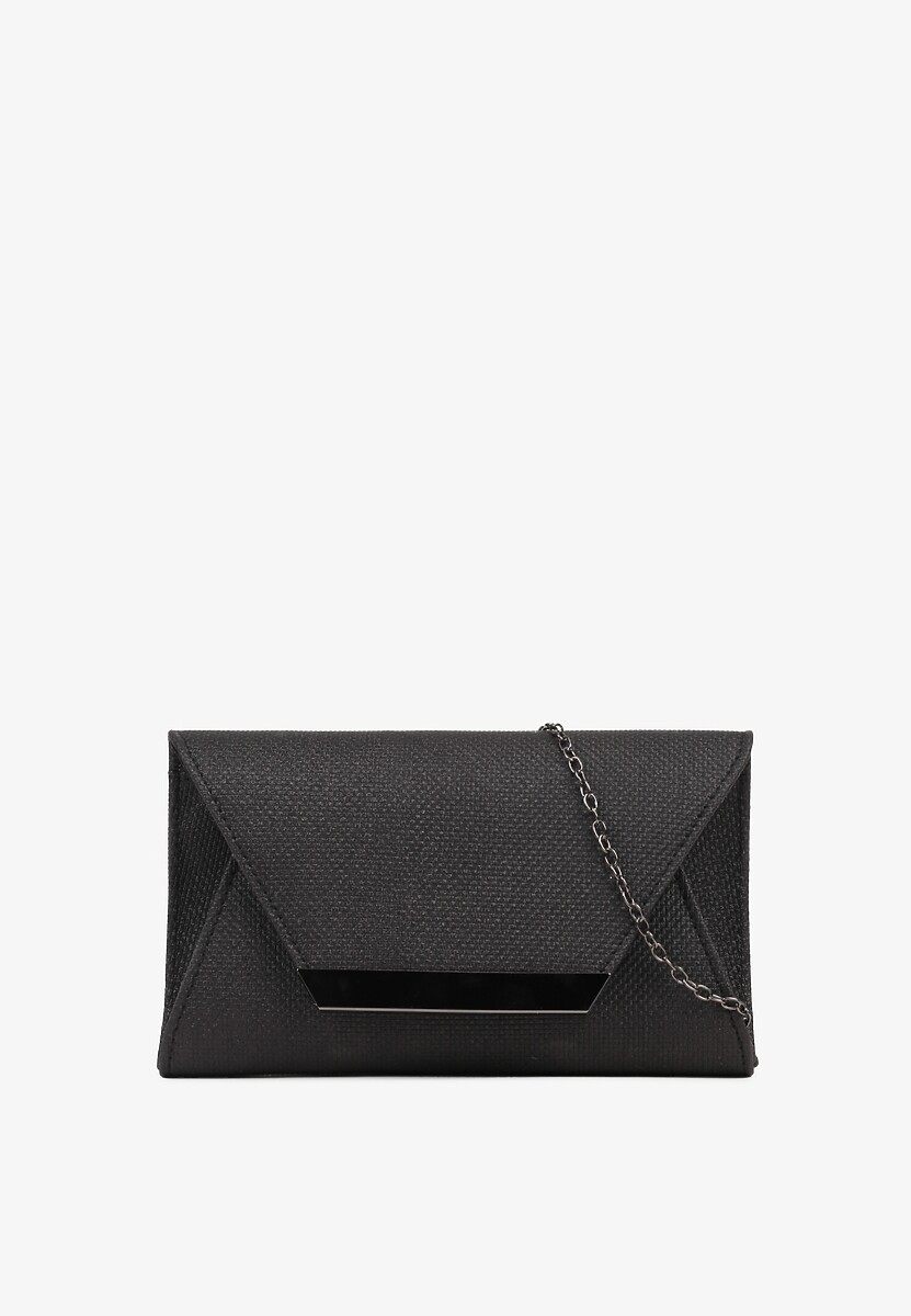 Czarna Wieczorowa Torebka Kopertówka Zdobiona Aplikacją i Łańcuszkiem Miliorra