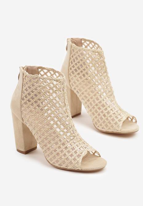 Beżowe Siateczkowe Botki Vices na Słupku Sovhira