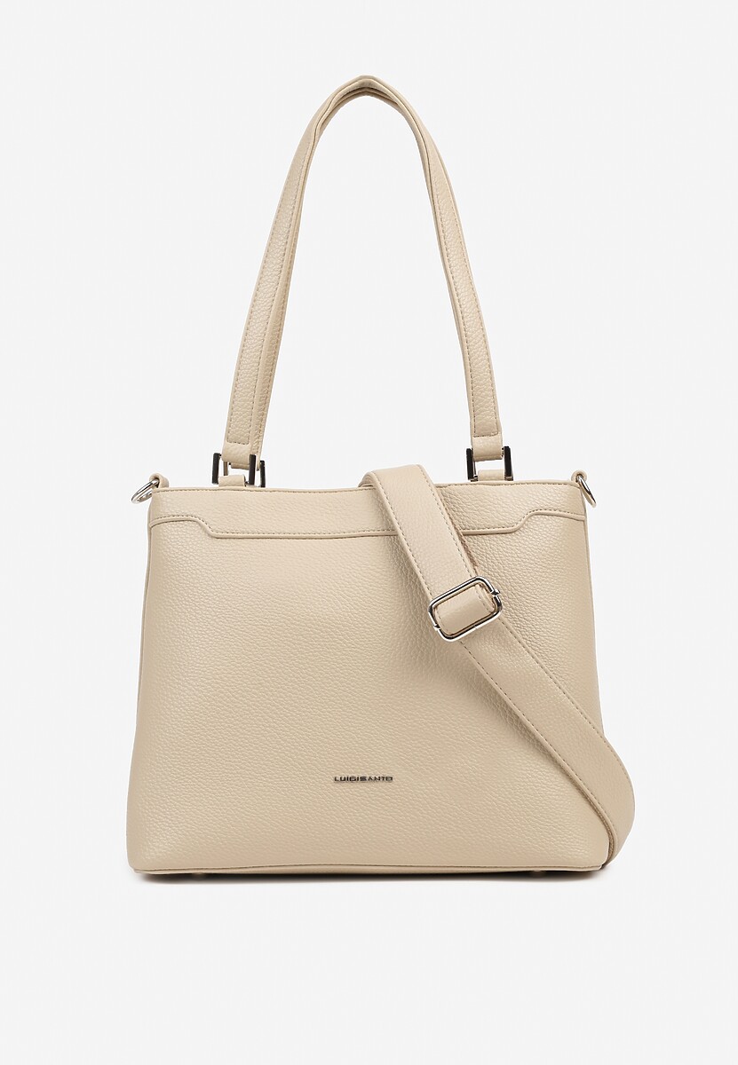 Beżowa Torebka Ozdobiona Metalicznym Napisem Nilomena