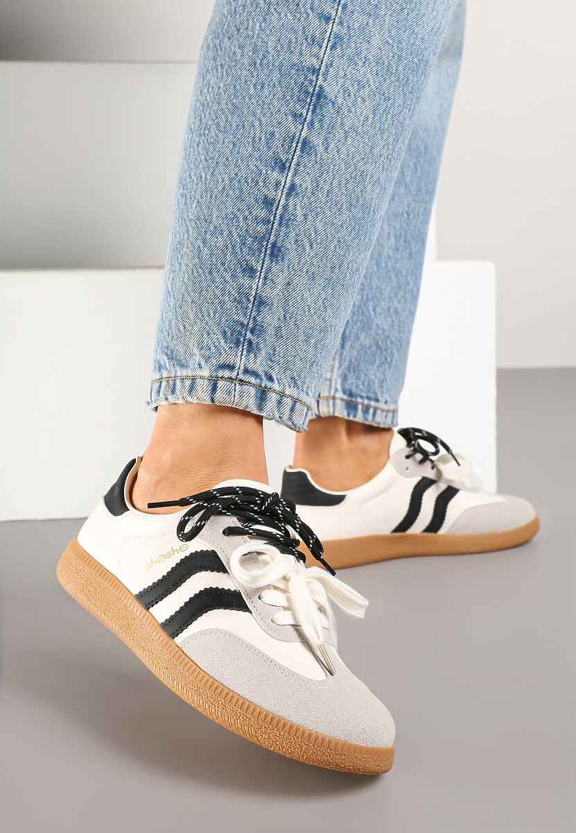Beżowo-Czarne Sneakersy Kultowe Tenisówki z Dodatkowymi Sznurowadłami Zarinoa