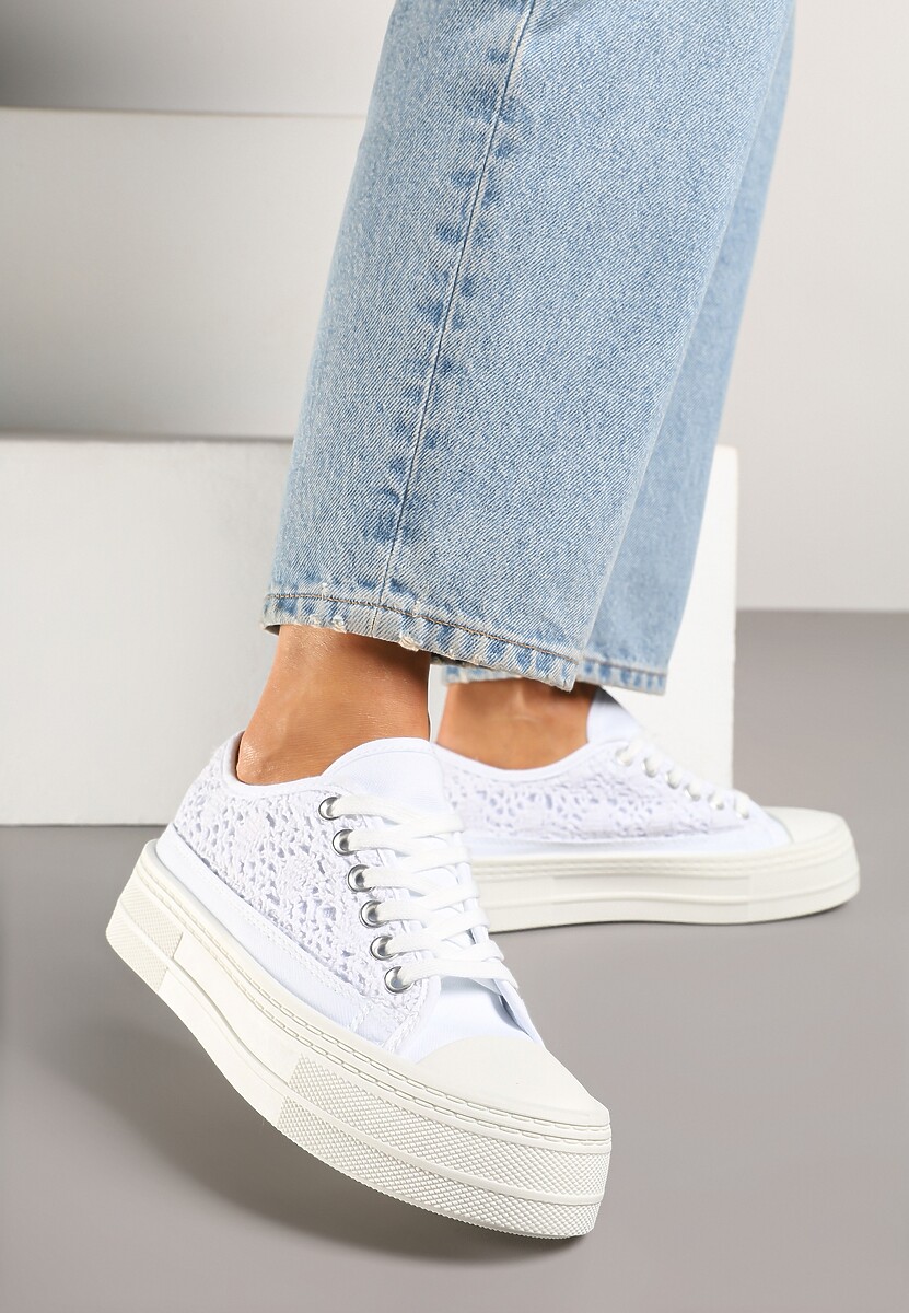 Białe Trampki na Platformie Ozdobione Plecionką Ronliera