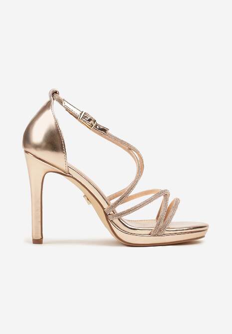 Szampańskie Sandały Vices na Szpilce Ozdobione Cyrkoniami Sarerelle