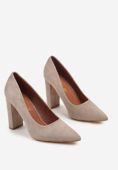 Ciemnobeżowe Czółenka Vices na Słupku Vices ze Skórzaną Wkładką Pioana