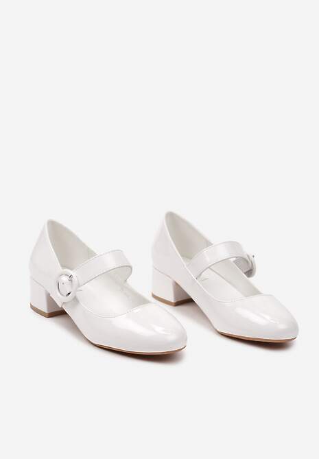 Białe Czółenka na Słupku z Paskiem i Klamerką Sisilsha