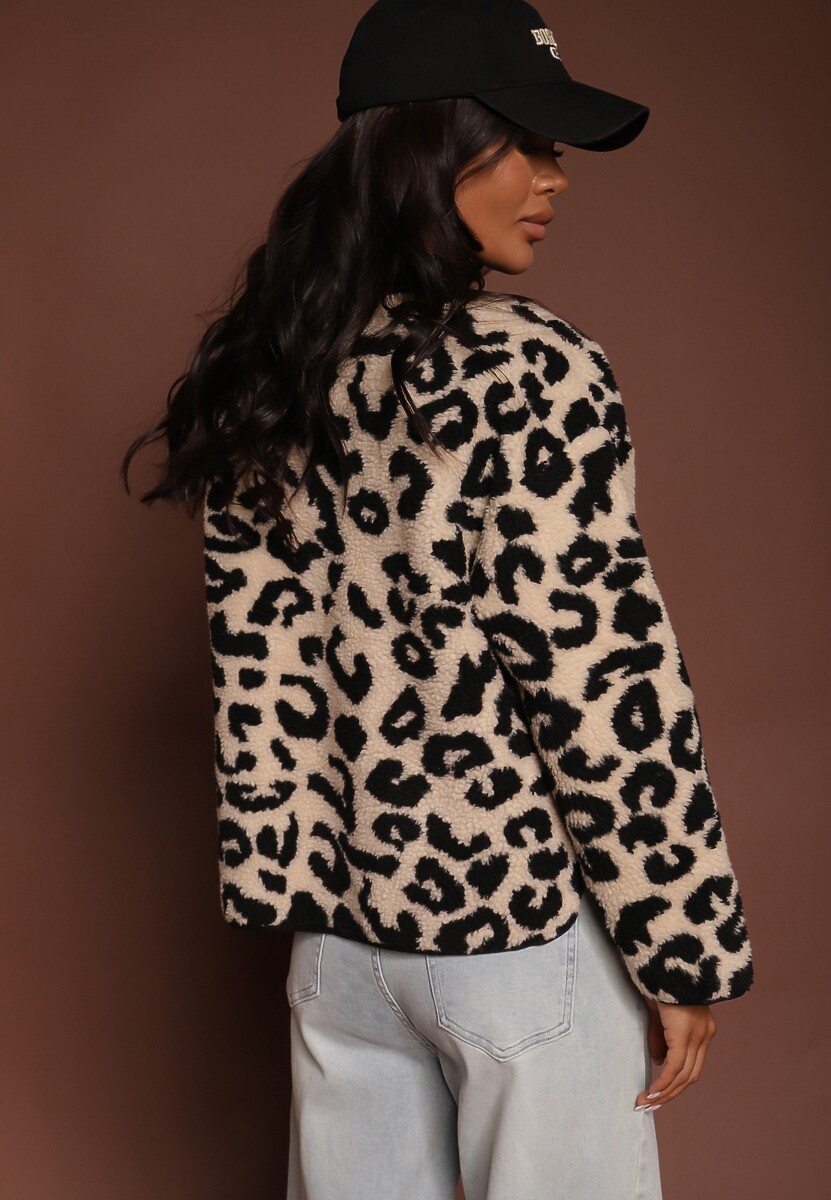 Beżowa Kurtka Futrzana Ozdobiona Kieszeniami Sewiala