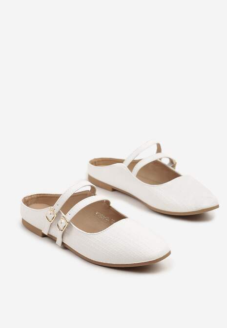 Białe Klapki Balerinki Ozdobione Paseczkami Davissae