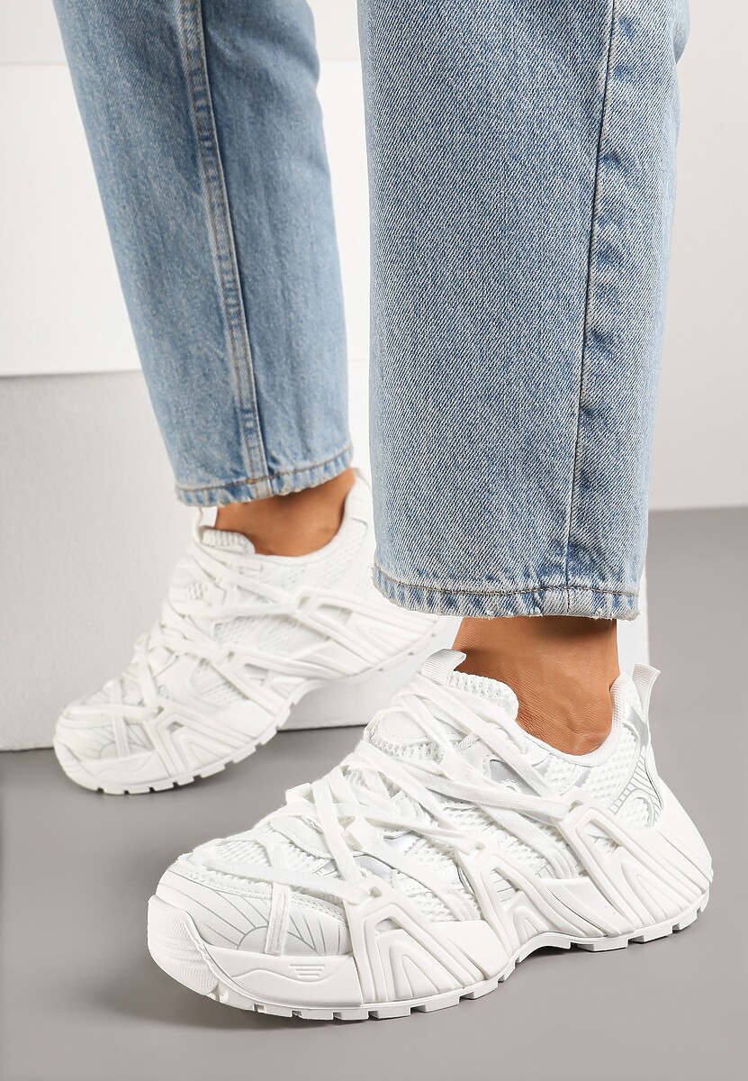 Białe Sneakersy Ozdobione Geometrycznym Motywem Pollines