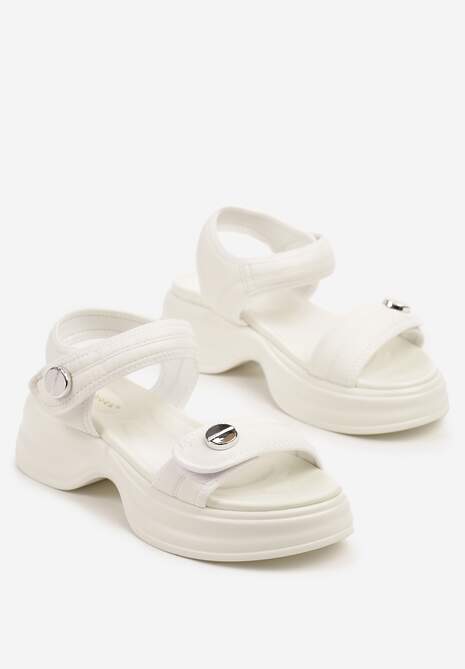 Białe Sportowe Sandały z Metalicznym Zdobieniem Zapinane na Rzep Maita