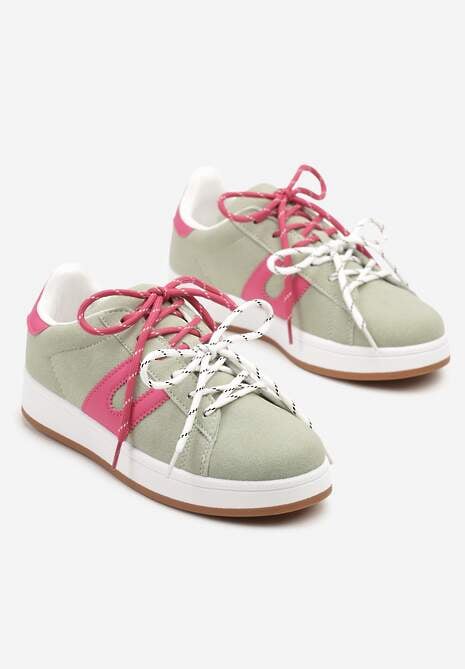 Zielono-Fuksjowe Sneakersy Ozdobione Geometrycznym Motywem Telindrela