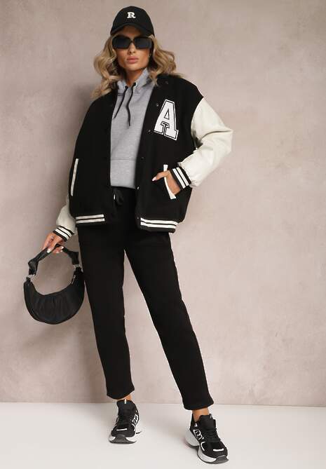 Czarne Ocieplane Spodnie z Gumką w Pasie Prokana