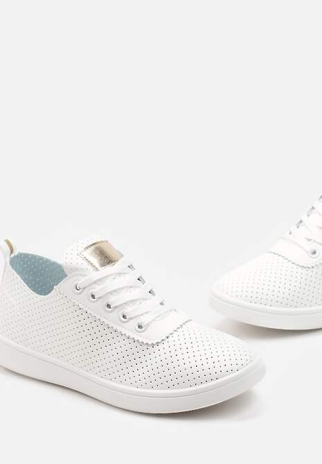 Biało-Złote Tenisówki przed Kostkę z Perforacją Rineli