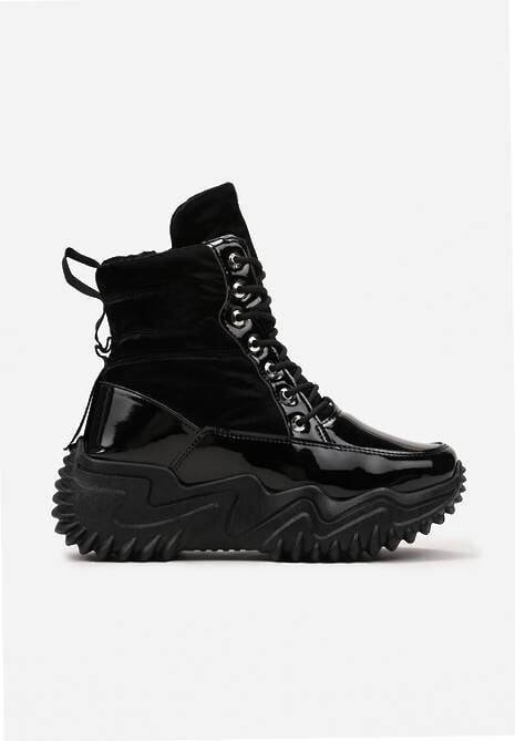 Czarne Ocieplane Sneakersy za Kostkę na Platformie Melianira