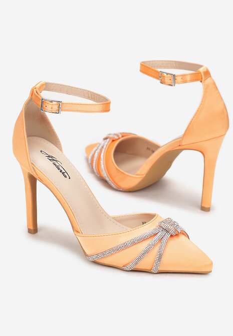 Pomarańczowe Sandały z Cyrkoniami na Szpilce Bersaba