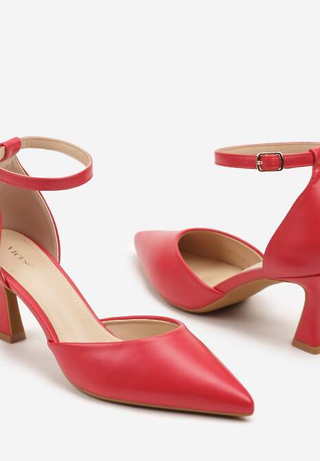 Czerwone Czółenka Vices na Klepsydrze z Noskiem w Szpic i Klamerką Nusithia