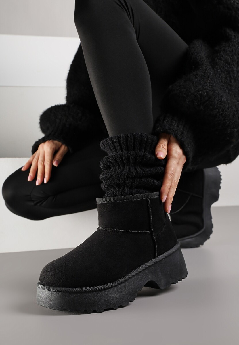 Czarne Śniegowce z Imitacji Zamszu o Wsuwanym Fasonie na Platformie Reilessa