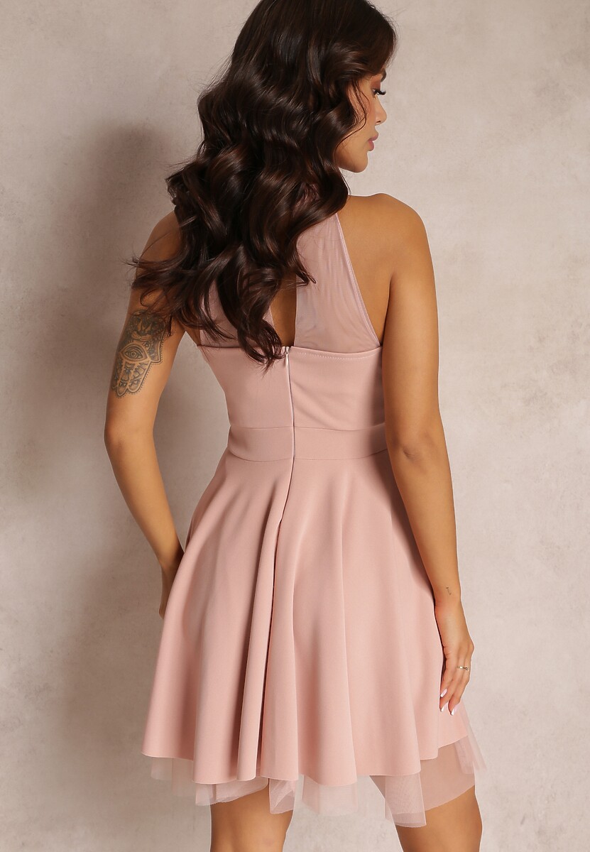 Różowa Sukienka Rozkloszowana z Tiulową Wstawką Leonela