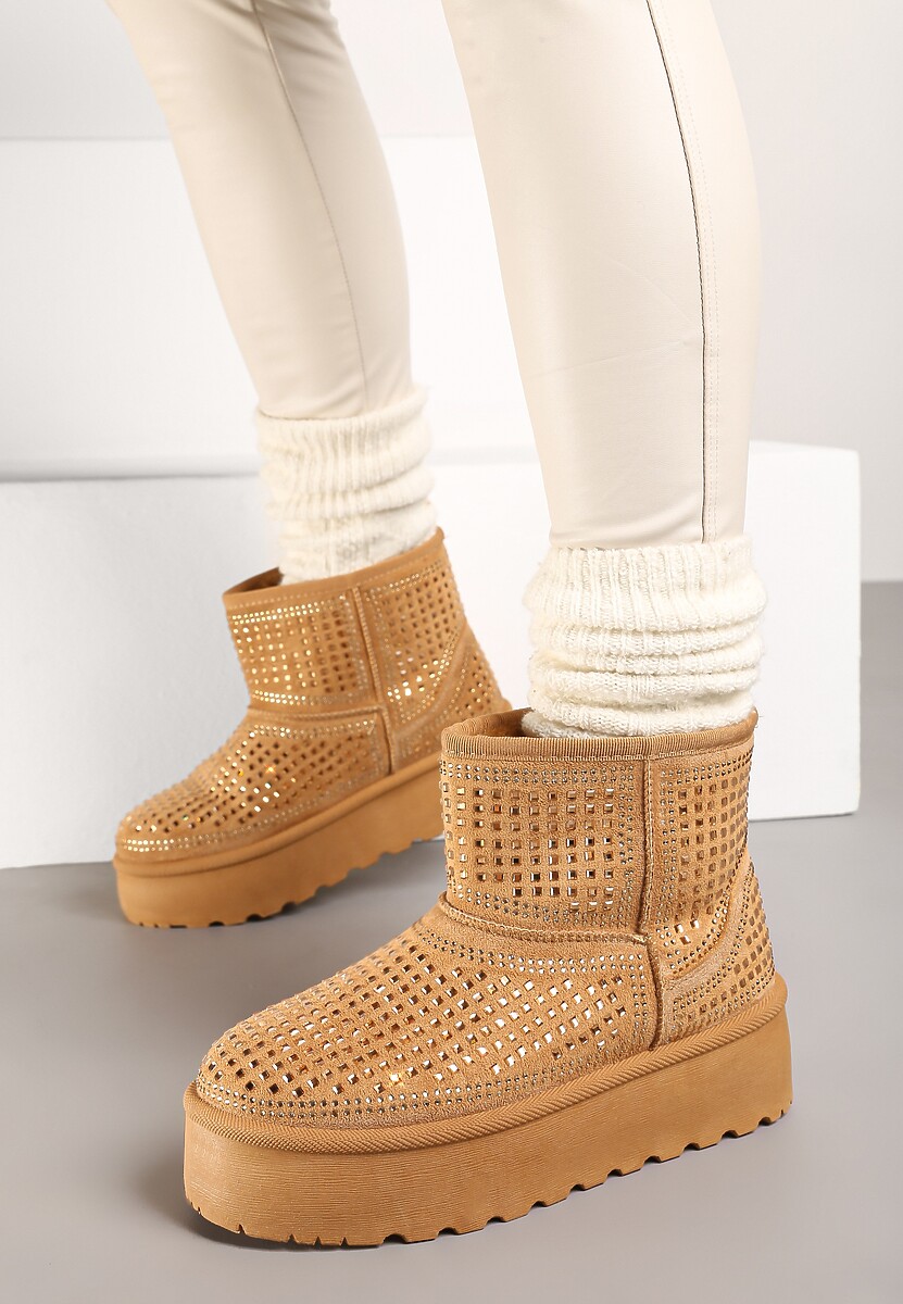 Brązowe Śniegowce na Platformie Ozdobione Cyrkoniami Beriga