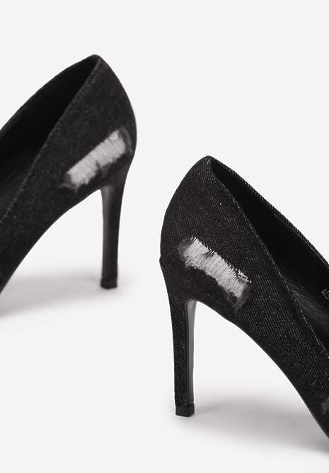 Czarne Szpilki z Jeansowego Materiału z Przetarciami Halabi