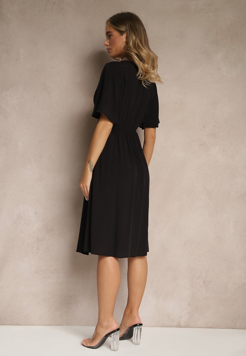 Czarna Rozkloszowana Sukienka z Bawełnianej Tkaniny Lirioneae