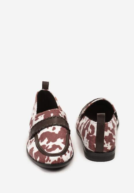 Brązowe Mokasyny w Krowie Łaty Vices z Wkładką ze Skóry Naturalnej i Paskiem z Przeszyciami Fonarrie