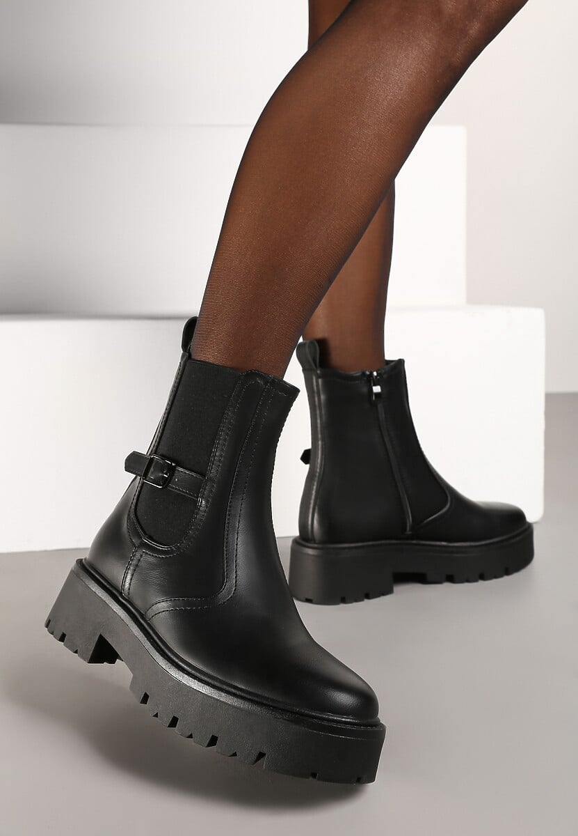 Czarne Botki w Stylu Sztybletów Grunge Batitana