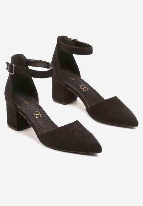 Czarne Czółenka na Słupku Vices ze Skórzaną Wkładką i Paskiem przy Kostce Nurilora