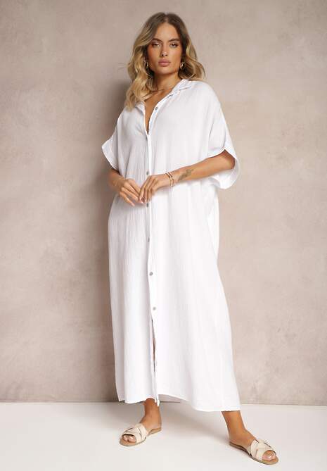 Biała Muślinowa Sukienka z Bawełny o Pudełkowym Kroju Vimaristta