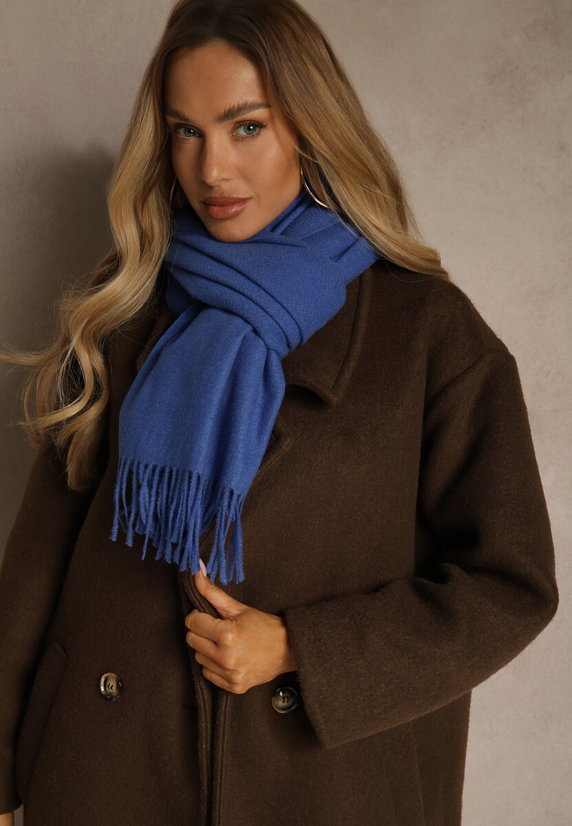 Niebieski Szalik z Wiskozą Bawełną i Frędzlami Siathlin