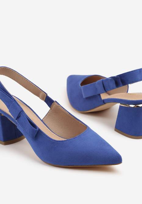 Niebieskie Sandały na Słupku Vices Slingback ze Skórzaną Wkładką Vevoline