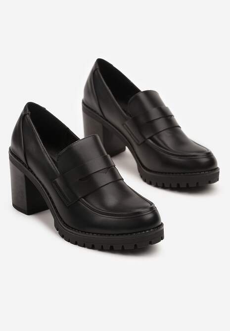 Czarne Półbuty w Stylu Loafersów na Słupku Seltewi