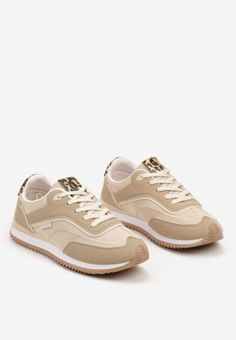 Brązowe Sneakersy na Płaskiej Podeszwie z Metalicznym Wykończeniem Zelmora