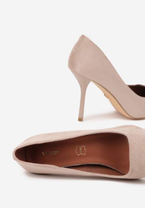 Ciemnobeżowe Szpilki Vices w Klasycznym Stylu ze Skórzaną Wkładką Verile