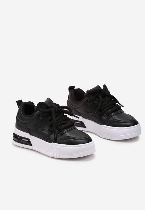 Czarne Sneakersy na Platformie Wiązane na Grube Sznurowadła Mirilte