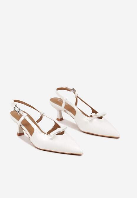 Białe Sandały Lakierowane na Kaczuszce Typu Slingback z Kokardą Nonarilin