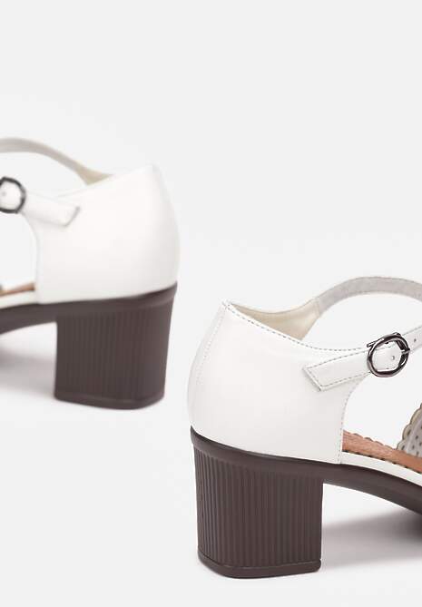 Białe Czółenka na Słupkowym Obcasie ze Skórzaną Wkładką Vimni