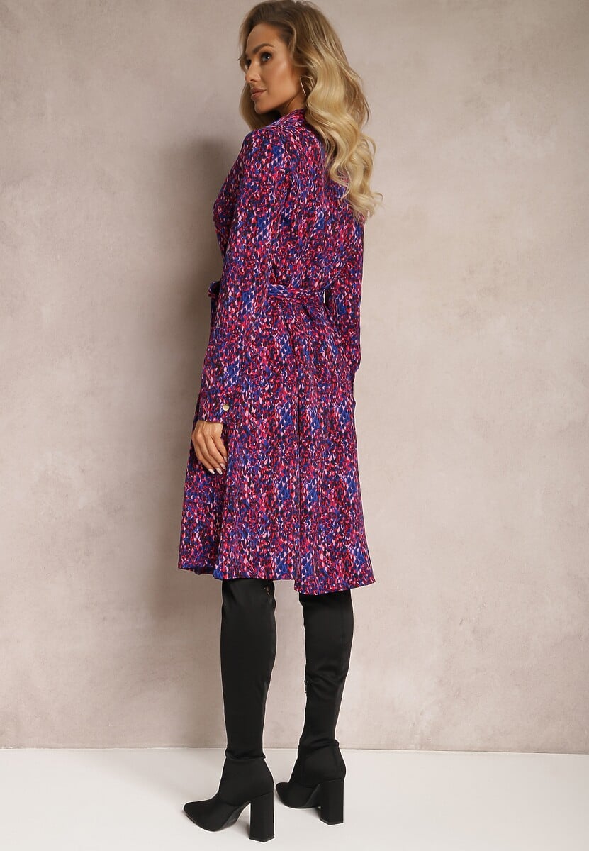 Granatowo-Fuksjowa Sukienka Koszulowa Wiązana w Pasie Shelah