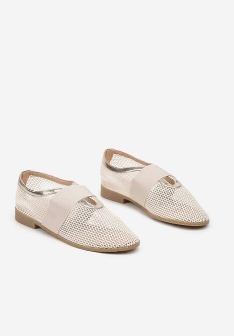 Złote Siateczkowe Balerinki Ozdobione Elastycznym Paskiem Selesi