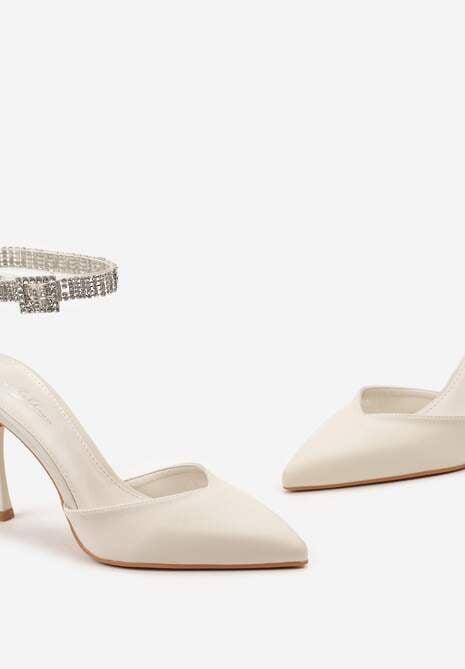 Jasnobeżowe Szpilki z Paskiem Wokół Kostki Zdobiony Cyrkoniami Faeillna