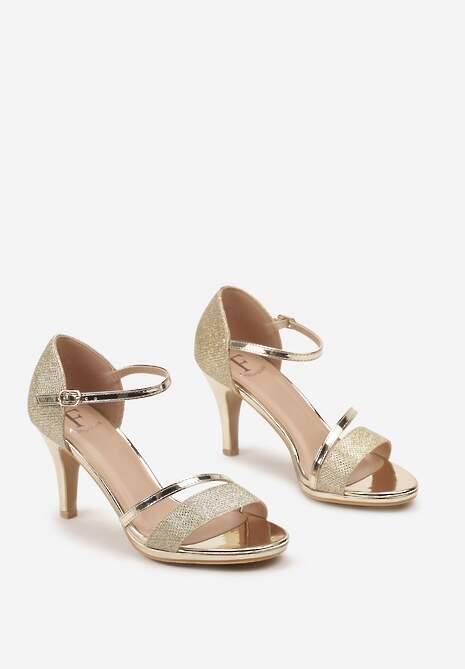 Złote Lakierowane Sandały na Klasycznej Szpilce z Brokatem Seonaid