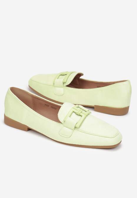 Zielone Mokasyny z Imitacji Zamszu z Ozdobną Klamerką Efaesu