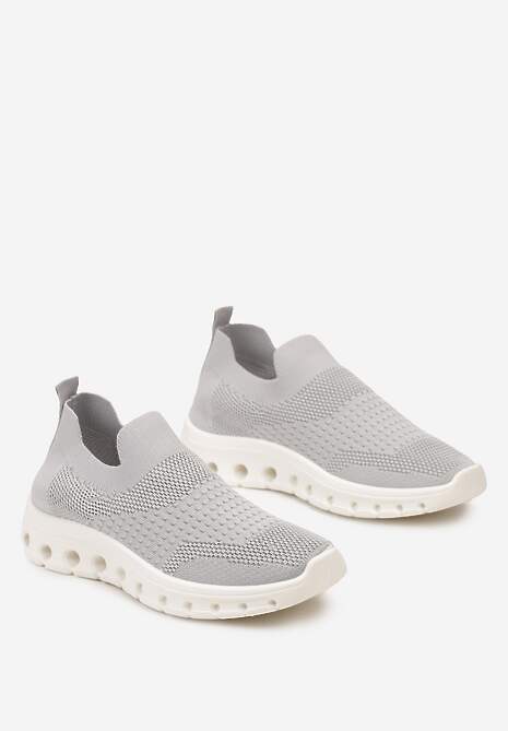 Szare Wsuwane Buty Sportowe z Elastyczną Cholewką do Kostki Asigruna