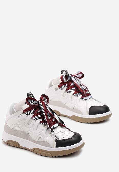 Biało-Czarne Sneakersy Ozdobione Brokatem z Oryginalnym Sznurowaniem Patricie