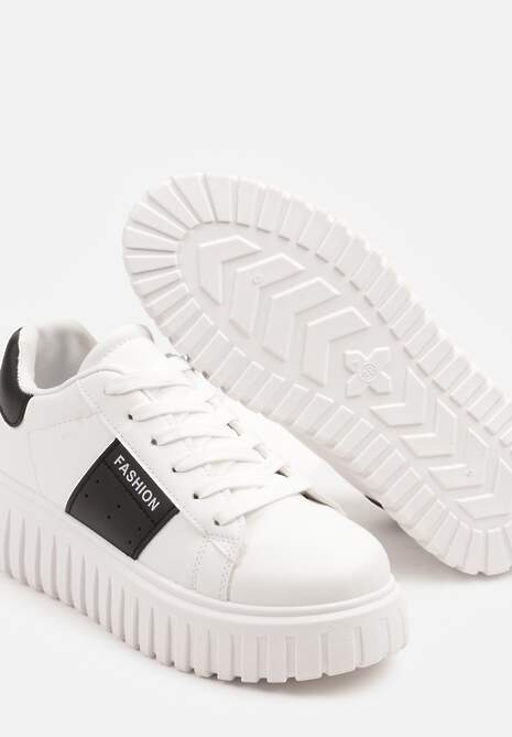 Białe Sneakersy na Tłoczonej Platformie Ozdobione Pasem Eleandelle