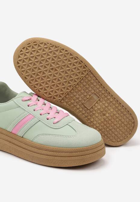 Jasnozielone Sneakersy Kultowe Tenisówki na Grubej Podeszwie Gonelis