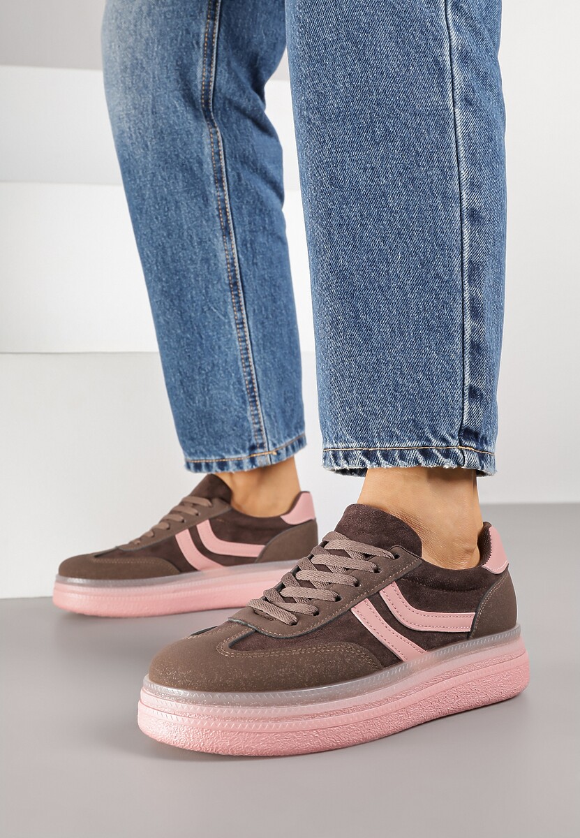 Brązowe Sneakersy Typu Kultowe Tenisówki na Niskiej Platformie Olritia